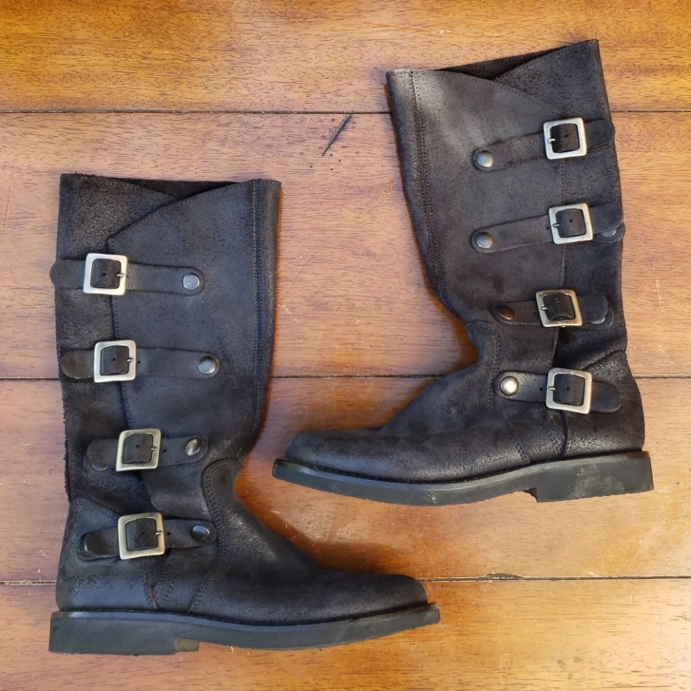 Sundance Dark Leather Buckled Boots